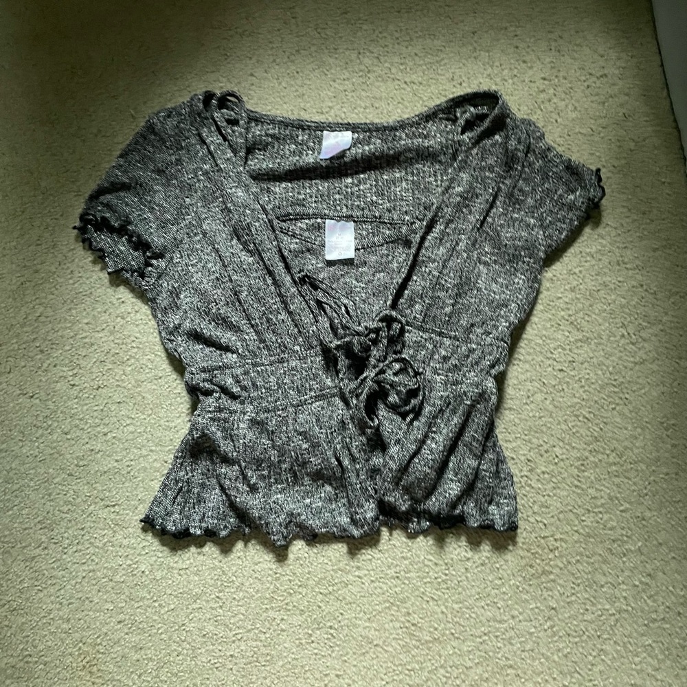 grey tank with connected cardigan
